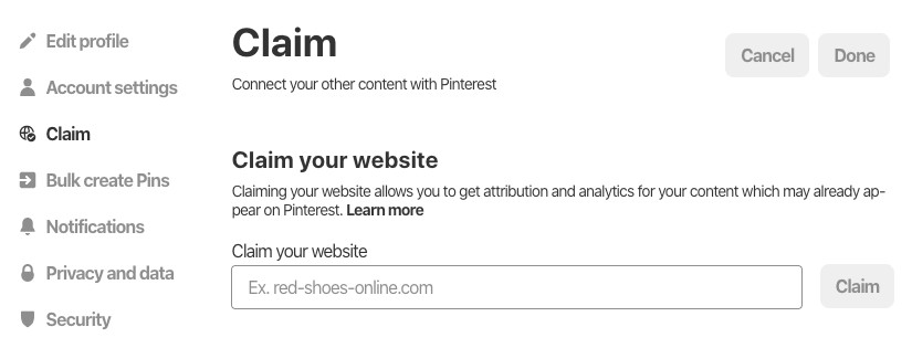 claim your site on pinterest