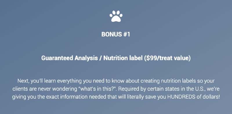 Diva Dog Bakery Course Bonus - Guaranteed Analysis and Nutrition Label
