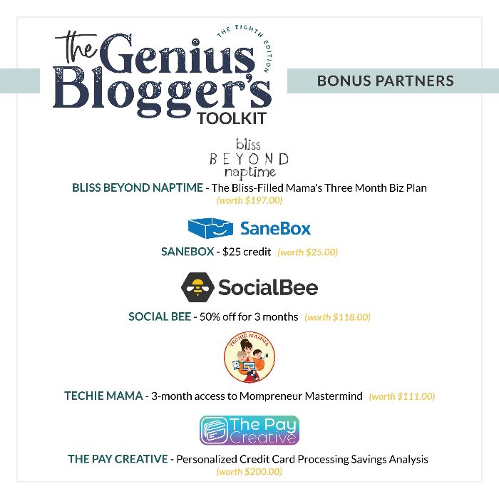genius blogger's toolkit 2022 flash sale bonus partners